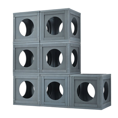 Outdoor Cat House With Shelves And Weather Protection, Removable Wood Boxes - Gray