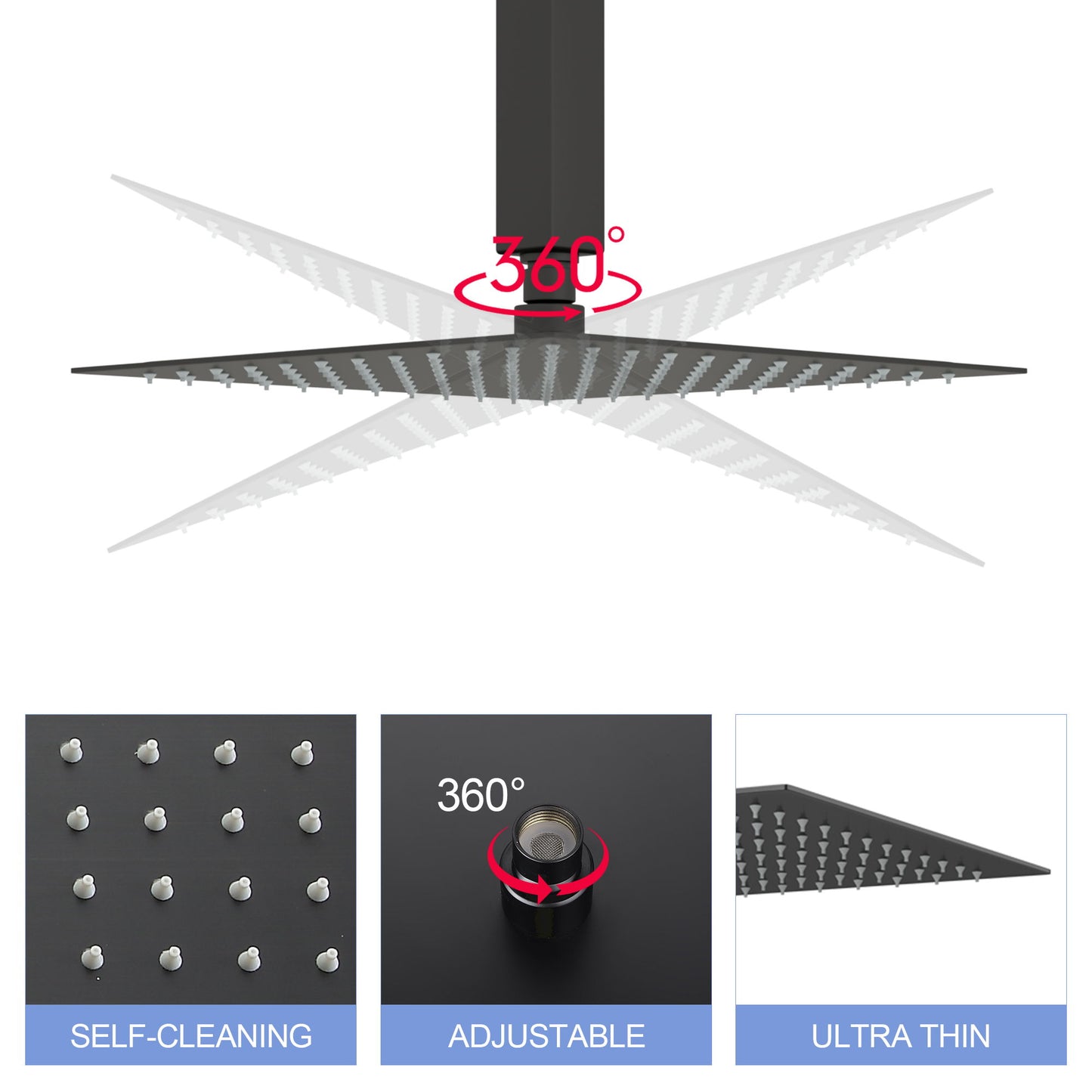 Modern 10" Square Rainfall Shower Head & Stainless Steel Wall Or Ceiling Mount Luxury Spa Shower Panel