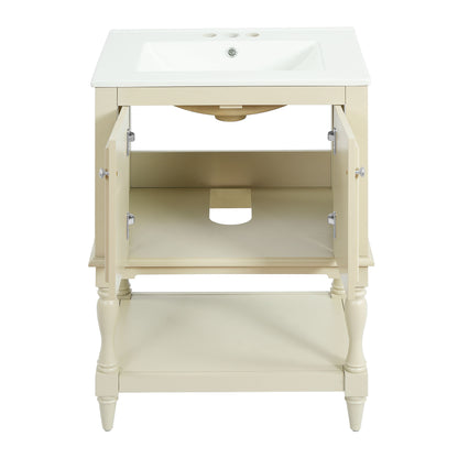 Modern Bathroom Vanity With Sink, Rectangular Cabinet With Open Shelf And Closed Storage