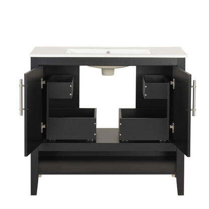 36" Bathroom Vanity With Sink, Frame Cabinet With Doors And Drawers - Black