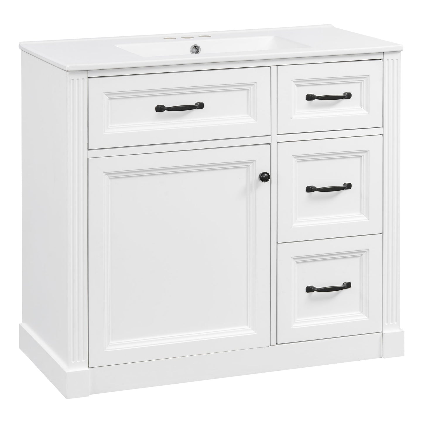 Modern Bathroom Vanity With Sink, 4 Drawers, Soft-Close Door, Adjustable Shelf
