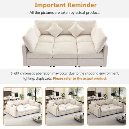 Sectional Sofa Modular U-Shaped With Ottoman & USB Ports