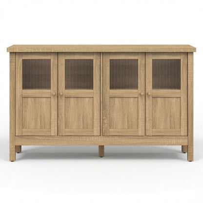 Buffet Cabinet With 4 Doors, Adjustable Shelves Handles - Natural