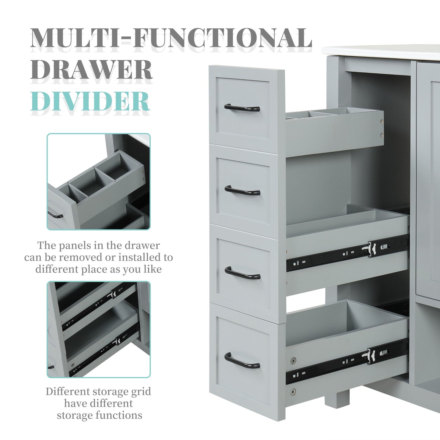 Bathroom Vanity With Sink Top, Bathroom Vanity Cabinet With 2 Doors And 2 Drawers, Open Shelf