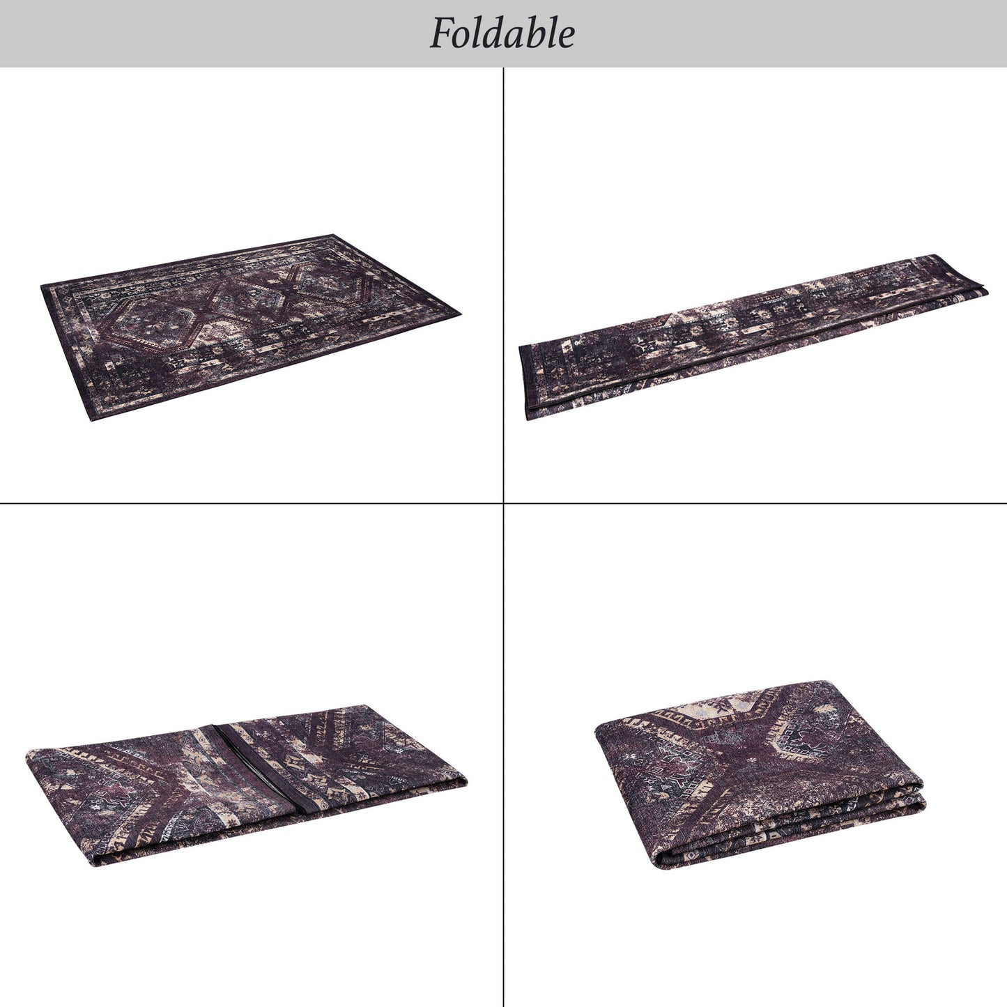 Maval - 5' X 8' Washable Area Rug - Black / Burgundy