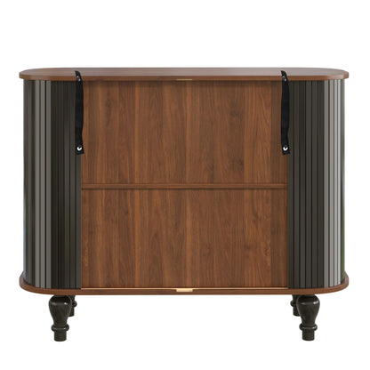 Fluted Liquor & Coffee Bar Cabinet With 6 Wine Racks And 3 Glass Holders