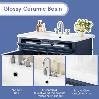 Bathroom Vanity With Top Sink, 2 Drawers, Tip Out Drawer