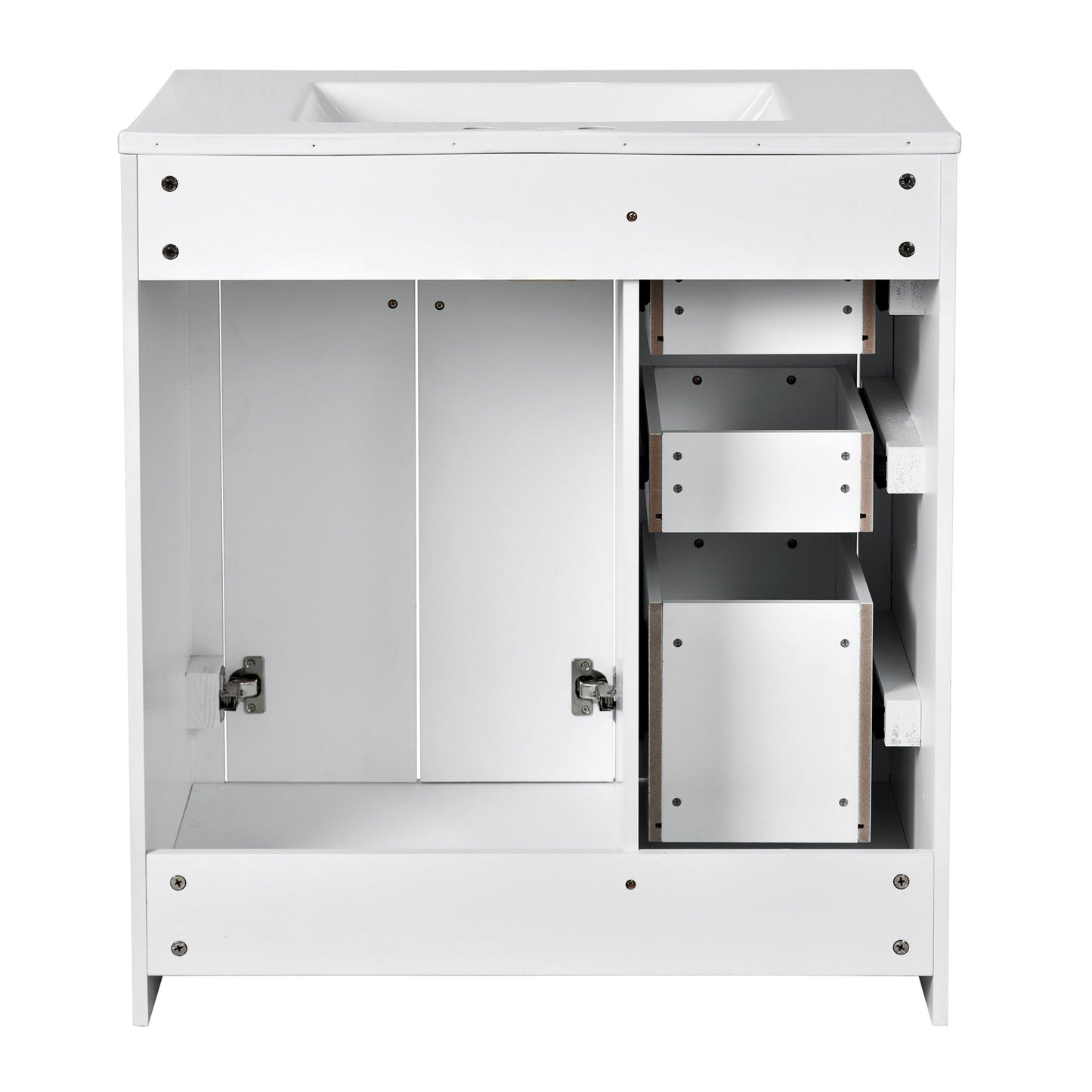 Ceramic Sink Combo, Freestanding Vanity Set With 3 Drawers & Soft Closing Doors