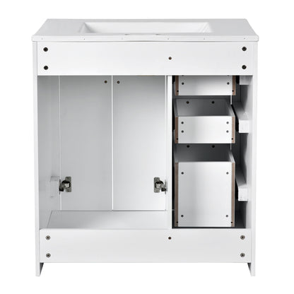 Ceramic Sink Combo, Freestanding Vanity Set With 3 Drawers & Soft Closing Doors