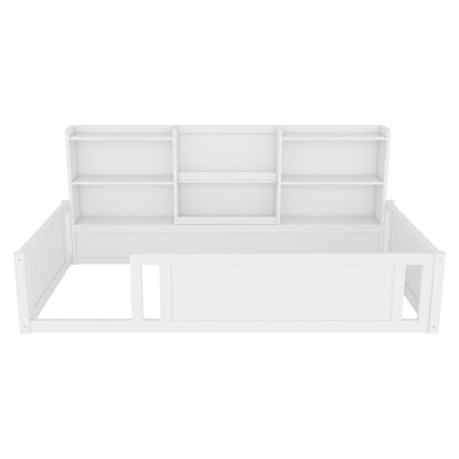 Platform Floor Bed With Guardrail Fence And Side Storage Shelves