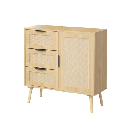 Dresser With Drawers And Adjustable Shelf - Antique Natural / Rattan