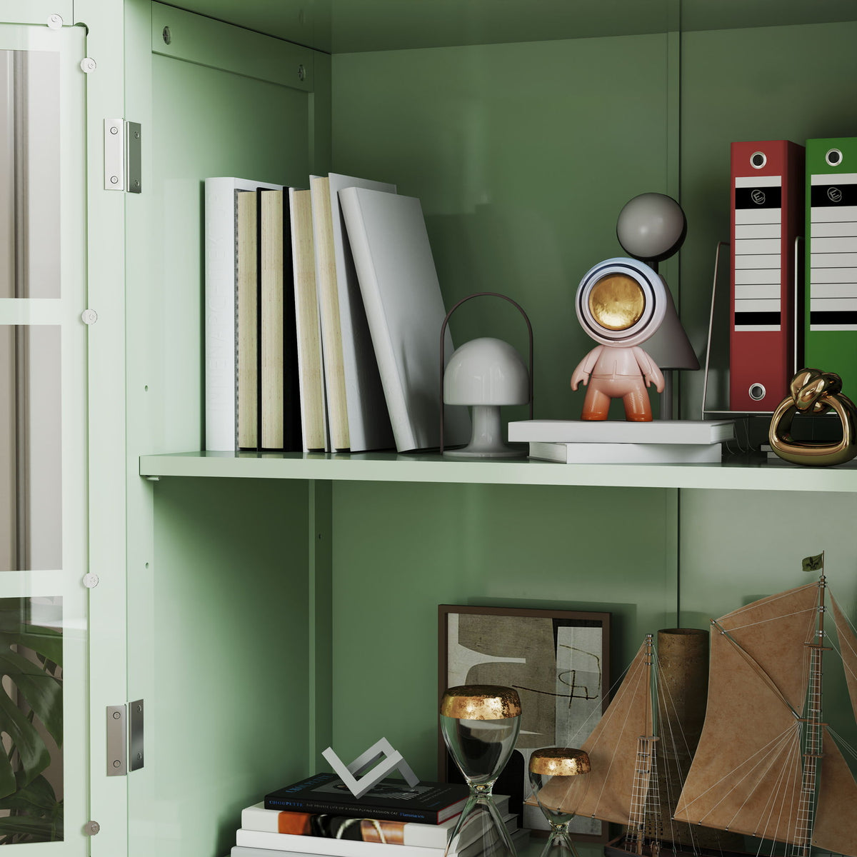 Minimalist Buffet Cabinet With Double Glass Doors And Drawer