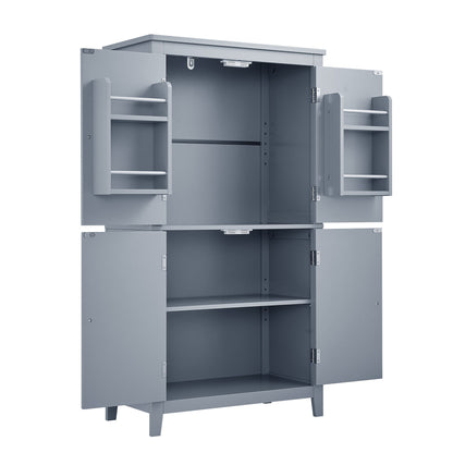 Elegant Bathroom Floor Storage Cabinet With 4 Doors, Adjustable Shelves