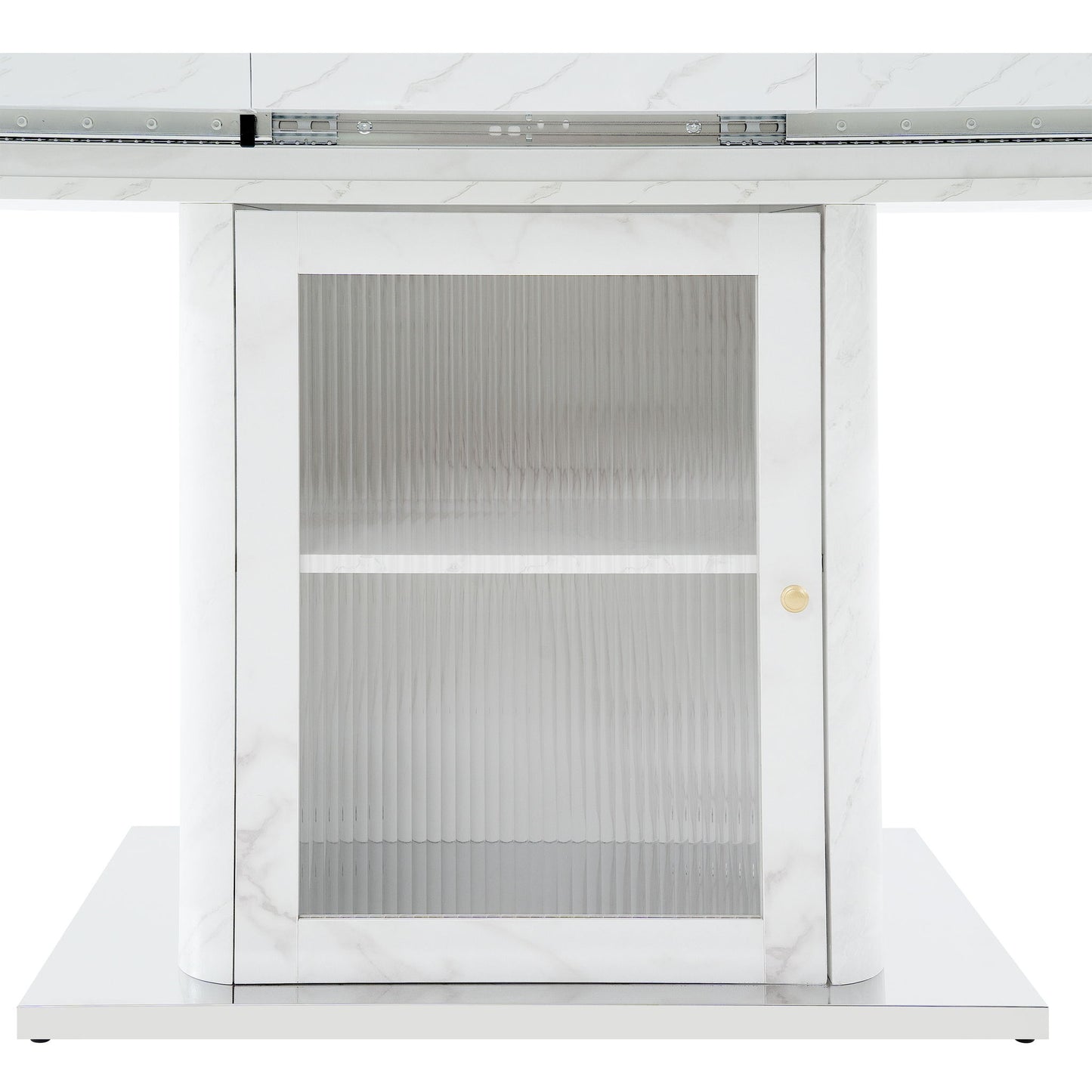 Modern Rectangle Dining Table With Stretchable Top, Storage Cabinet