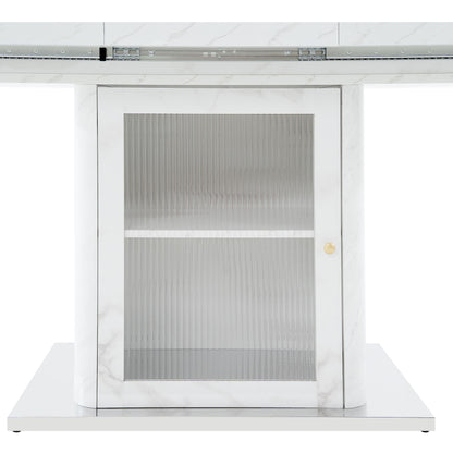 Modern Rectangle Dining Table With Stretchable Top, Storage Cabinet