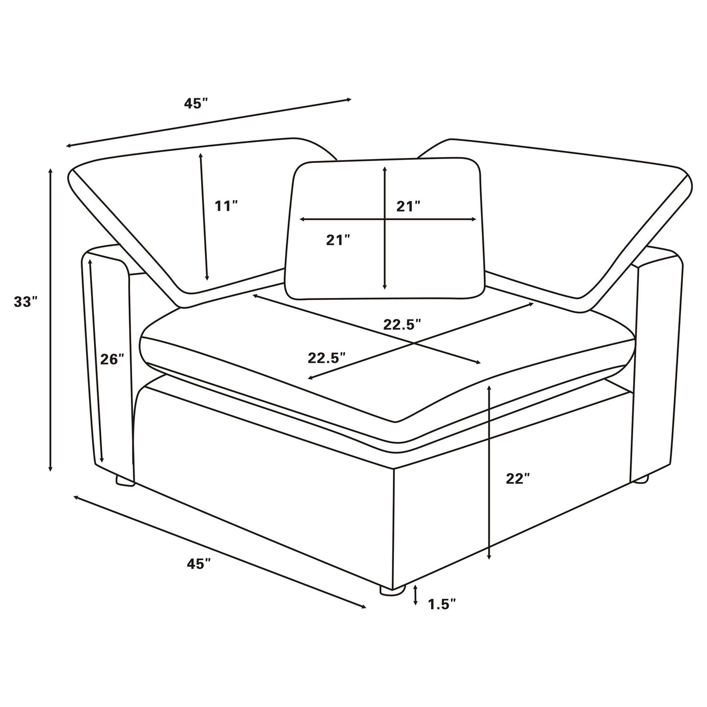 Segoura - 5 Piece Upholstered Modular Sectional With Reclined Back Pillows - Gray