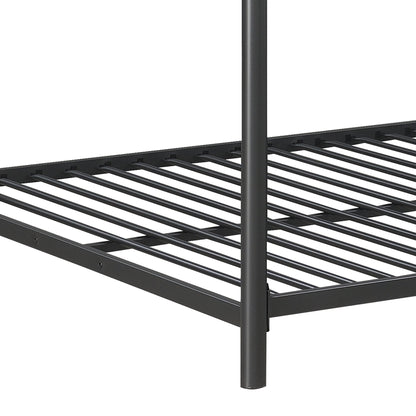 Triple Bunk Bed, Full Size With Sturdy Metal Frame And Safe Stairs - Black