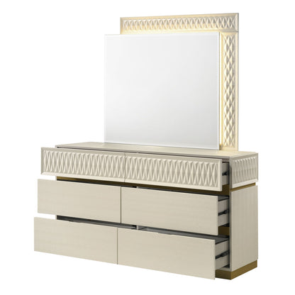 Stanley - LED Bedroom Mirror With Crocodile Texture Frame (Dresser Not Included) - Gray