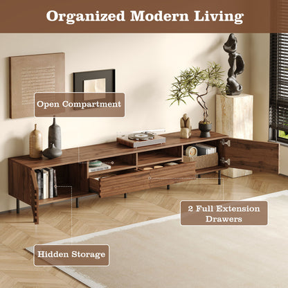 TV Stand For TVs Up To 85" With Closed Storage, Soft Closing Hinges - Walnut
