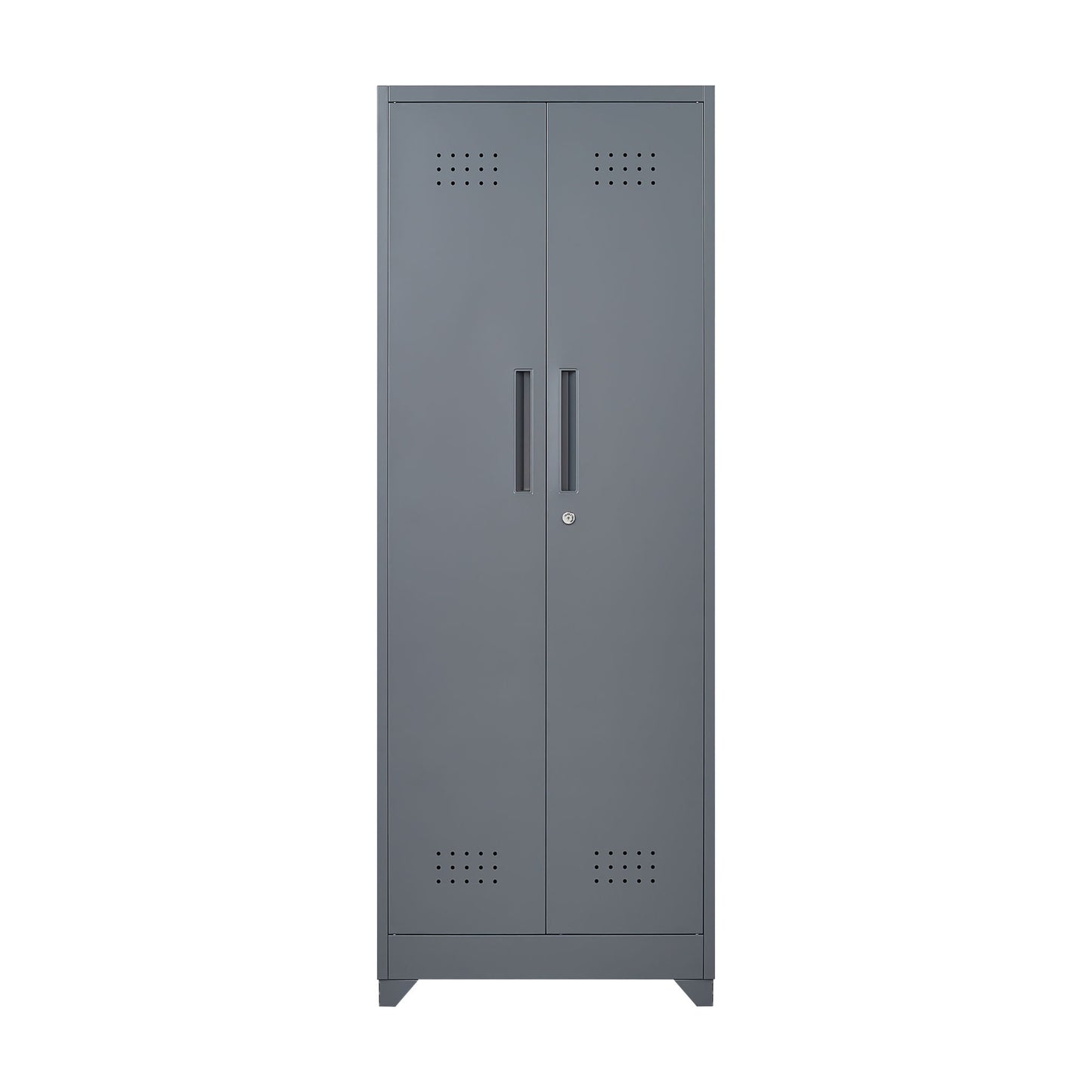 Heavy Duty Storage Cabinet With Locking Doors, Hanging Rod & Shelves, Broom Closet - Gray