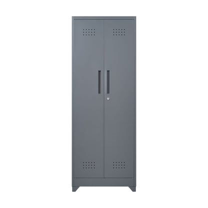 Heavy Duty Storage Cabinet With Locking Doors, Hanging Rod & Shelves, Broom Closet - Gray