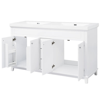 Bathroom Vanity With Double Sinks, 3 Drawers & 4 Doors - White