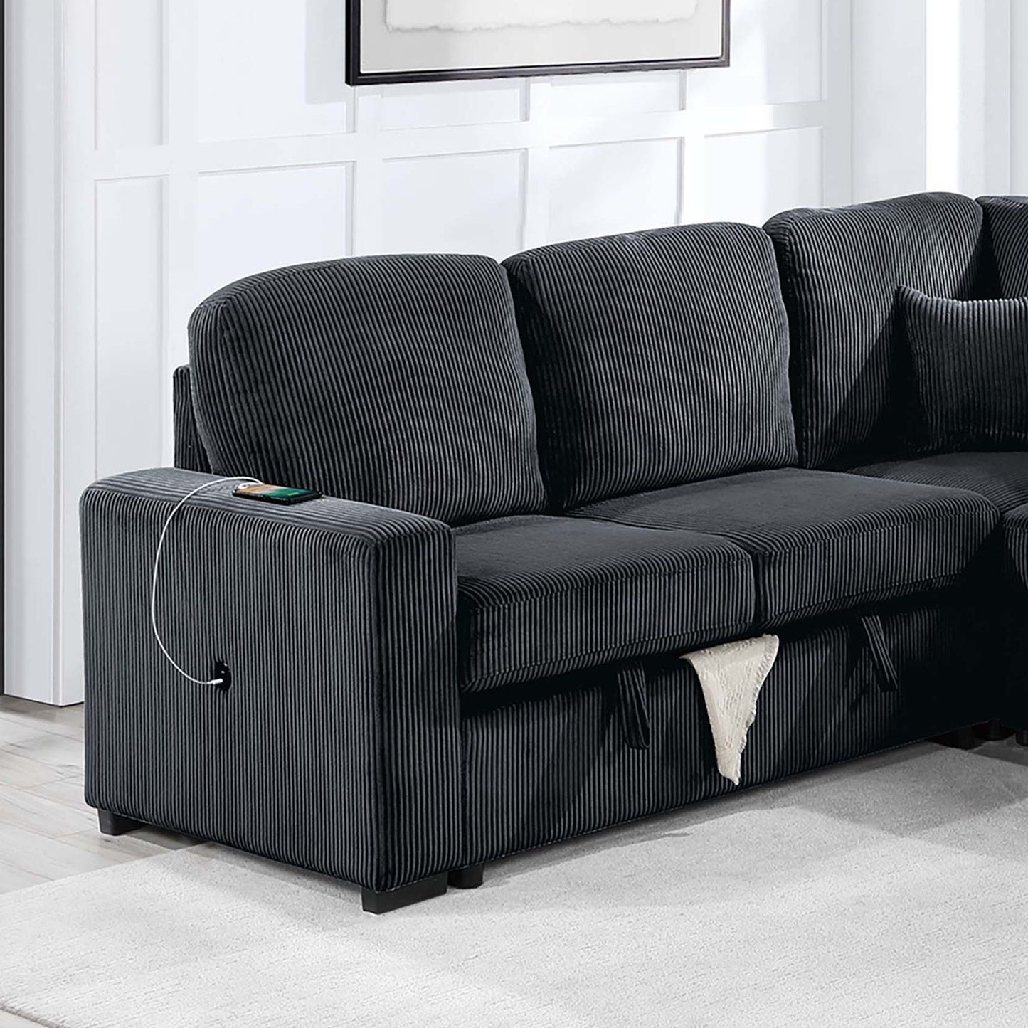 Modern Design Convertible Sectional Storage Bed With USB Port