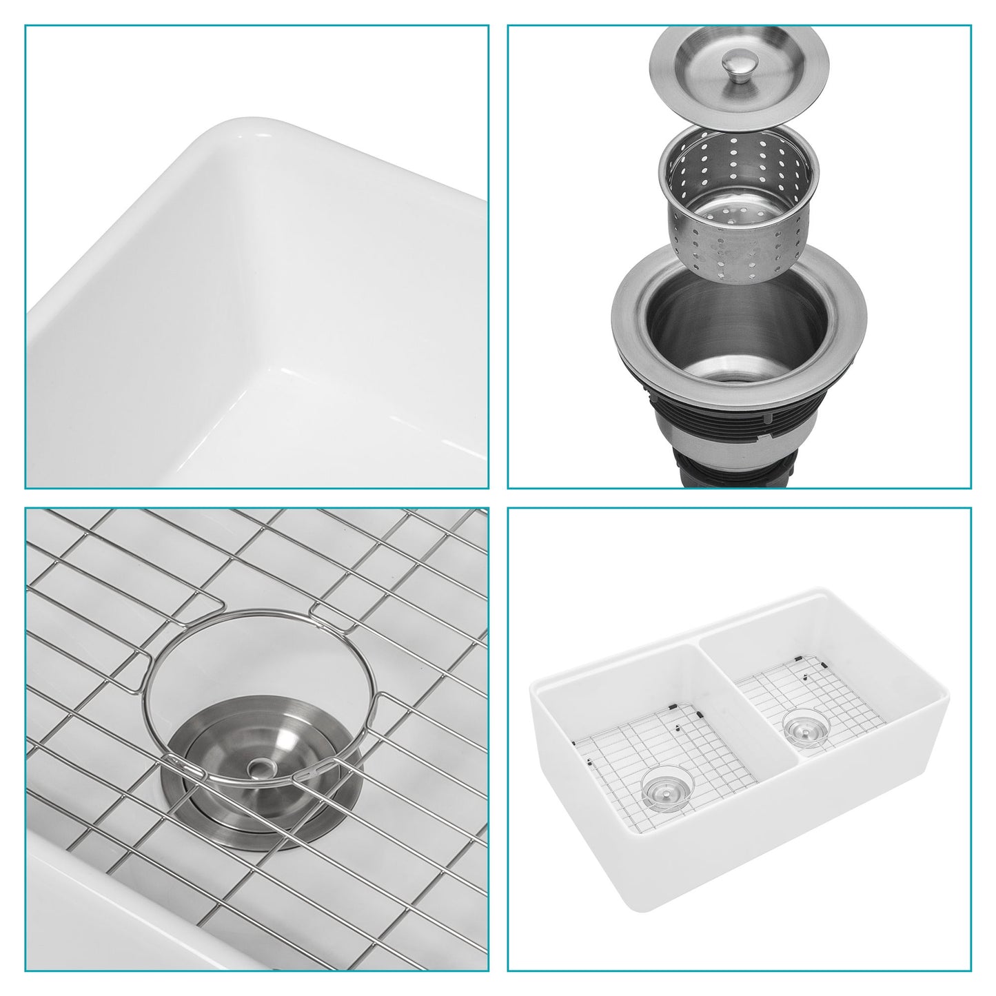 Double Bowl Sink Workstation 33" With Built In Work Surface And Accessories - White