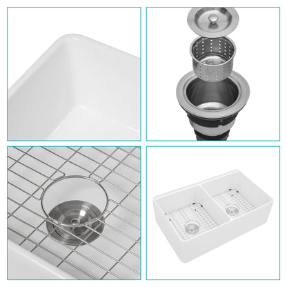 Double Bowl Sink Workstation 33" With Built In Work Surface And Accessories - White