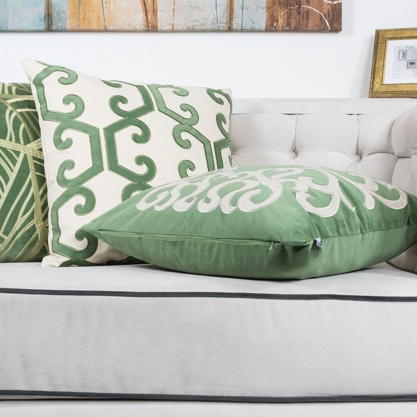 Dora - Vintage Vine Pillow Covers With Hidden Zipper (Set of 2) - Green