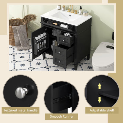 Bathroom Vanity With Top Sink, 2 Drawers & Tip Out Drawer
