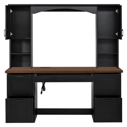 Farmhouse Computer Desk With Hutch