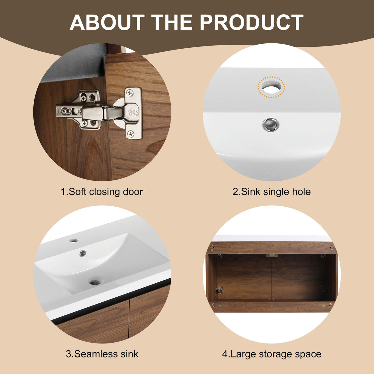 Bathroom Vanity Set With Resin Countertop Sink And 2 Doors, Engineered Wood