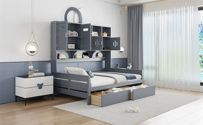 Daybed With All-In-One Cabinet And Shelf