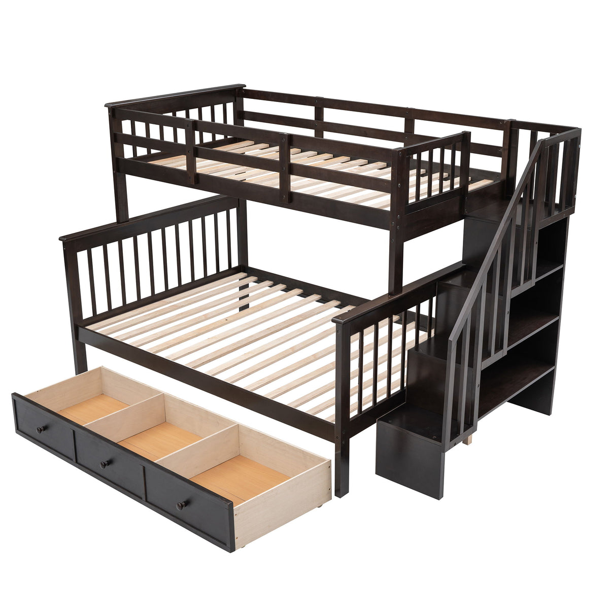 Stairway Bunk Bed With Storage And Guard Rail For Bedroom