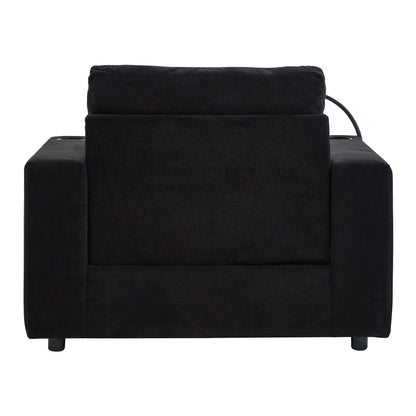 Modern Style Armchair Chaise Lounge Sofa Couch With Movable Storage Ottoman, USB Ports, Cup Holders, Phone Holder, Side Pockets