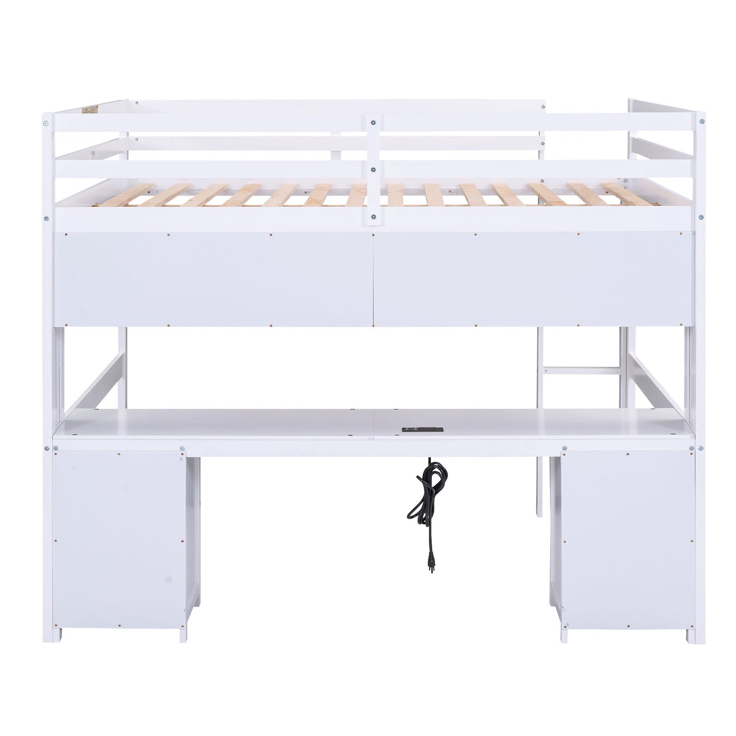 Loft Bed With Desk, Cabinets, Drawers, Charging Station And Bedside Tray