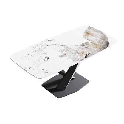 Modern Artificial Stone Pandora White Curved Metal Leg Dining Table, Can Accommodate 6-8 People - Antique White