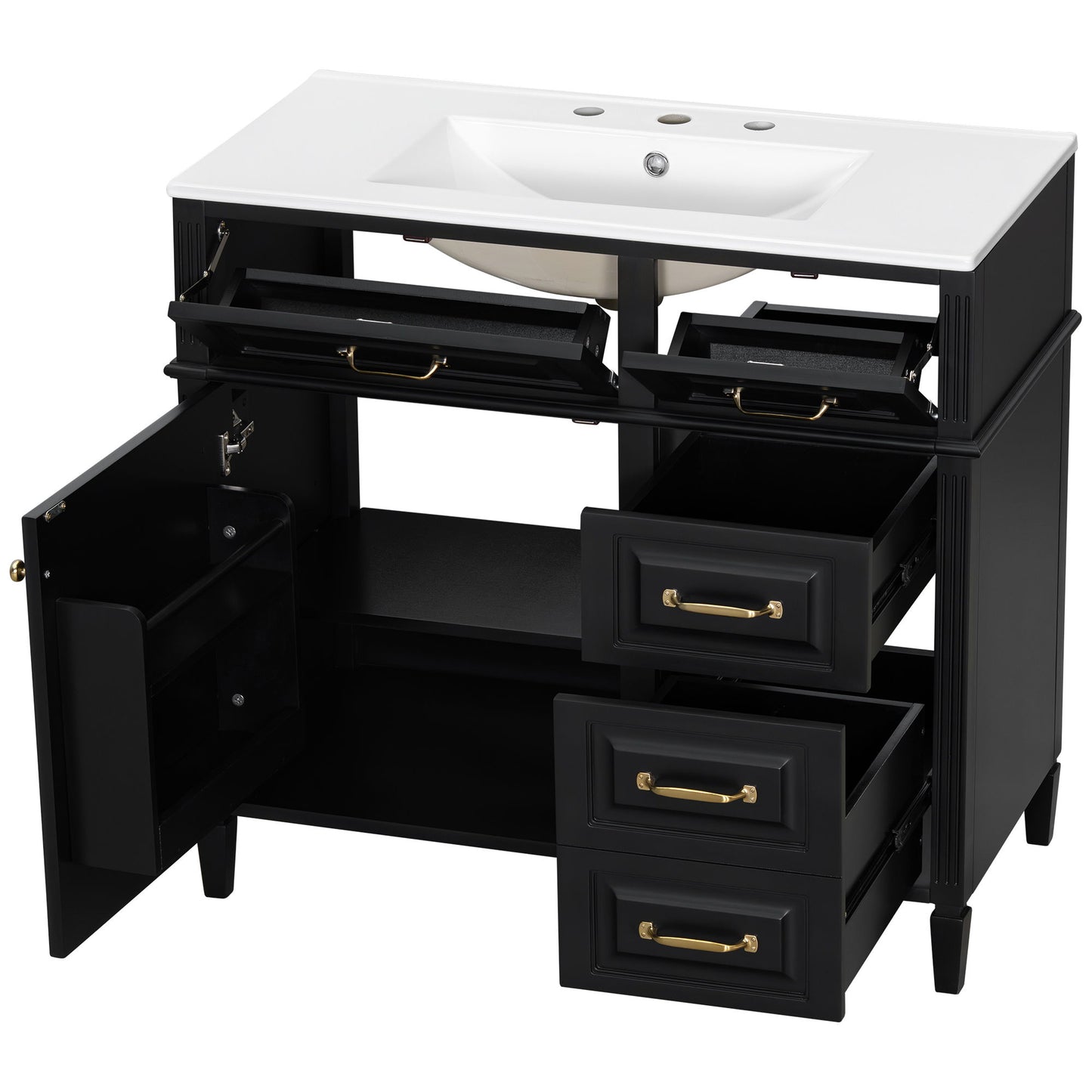 Modern Bathroom Vanity With Sink Top, Flip Drawer Design