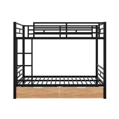 Full Size Convertible Bunk Bed With 2 Drawers Durable - Black