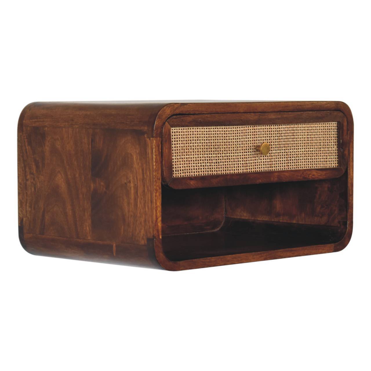 Wall Mounted Open Woven Bedside Table - Chestnut