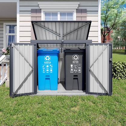 Outdoor Trash Can Storage Shed For 2 Bins Garbage - Gray