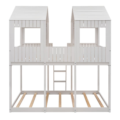 Bunk Bed With Roof, Window, Guardrail, Ladder