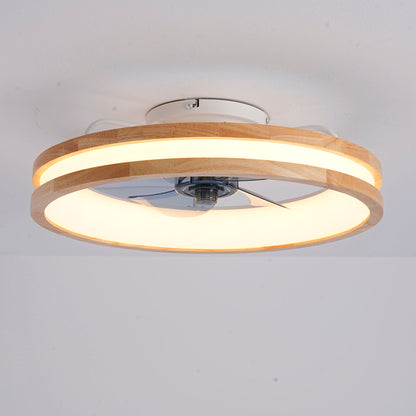 Ceiling Fans With LED Light Source And Remote Control, 3000 - 6500K Dimmable, 6 Speeds, Quiet DC Motor For Living Room - Natural Wood / White