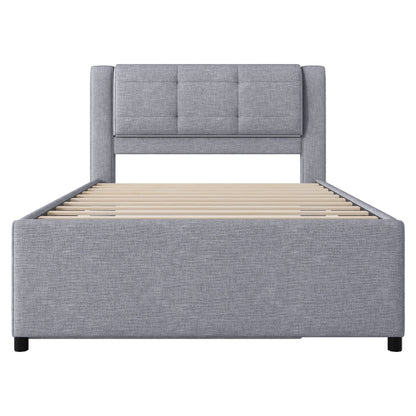 Upholstery Platform Bed With Trundle, Trundle Can Be Flat Or Erected
