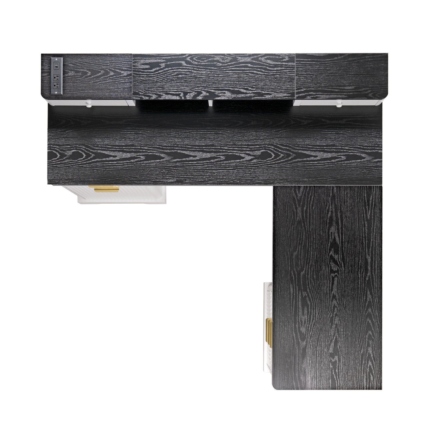 Fluted L-Shaped Desk With Charging Station & Storage Cabinet