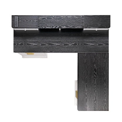 Fluted L-Shaped Desk With Charging Station & Storage Cabinet