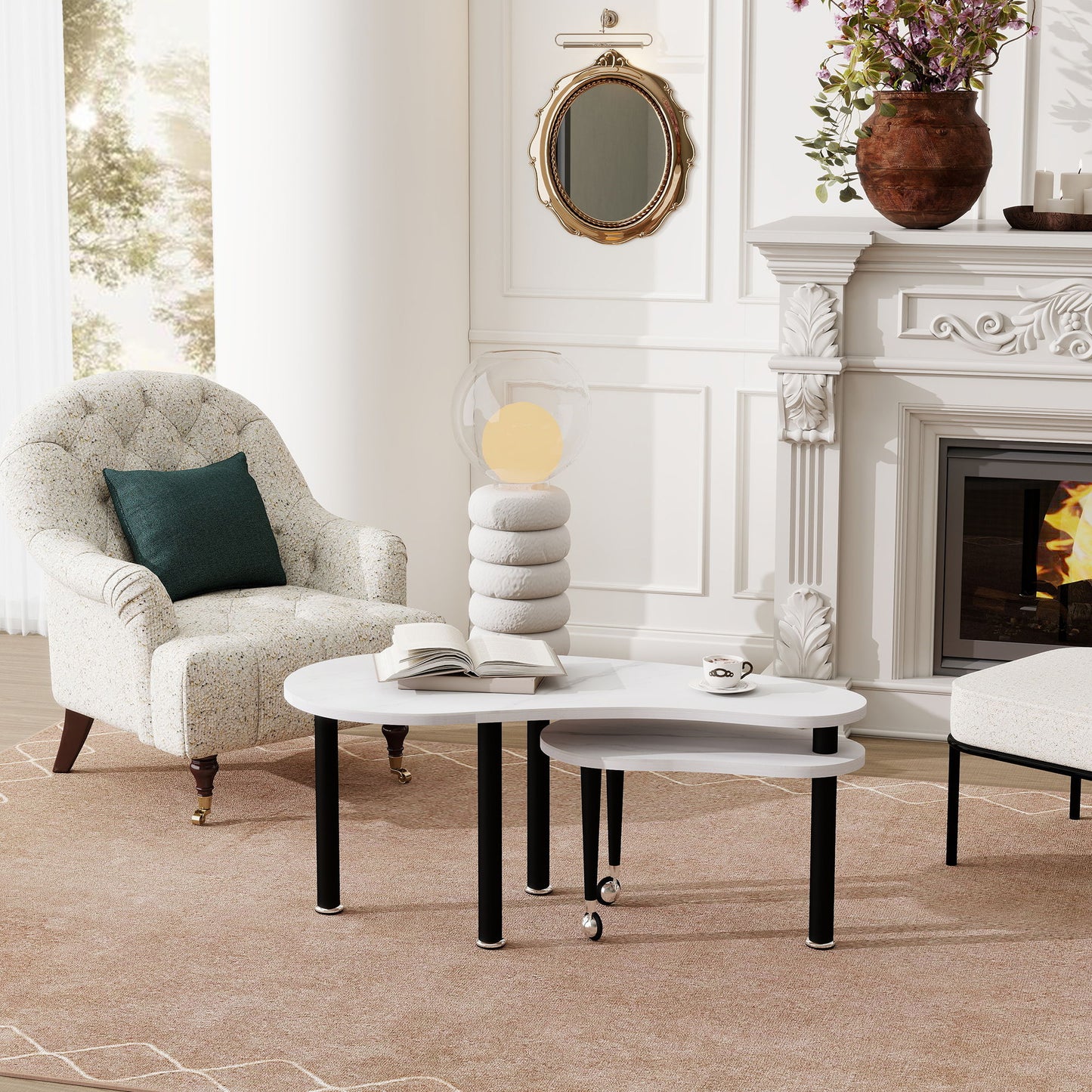 Rotatable Cocktail Table With Solid Legs, 360 Degree Rotating