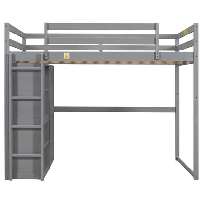 Loft Bed With Built In Wardrobe, Storage Shelves, And LED Light