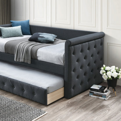 Contemporary Button Tufted Daybed With Slat Trundle